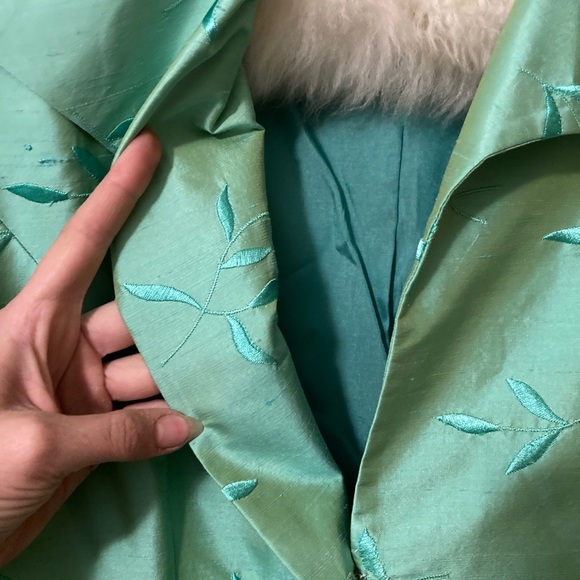Petrovitch & Robinson high quality silk satin mint green blazer cardigan coat - Picture 2 of 6